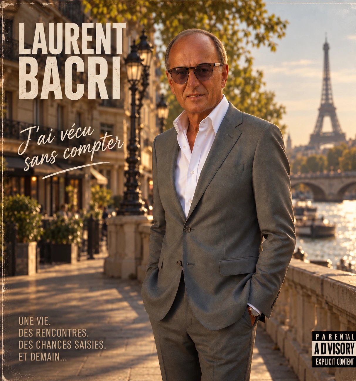Pochette de J’ai vécu sans compter, Laurent Bacri sur les quais de Seine à Paris